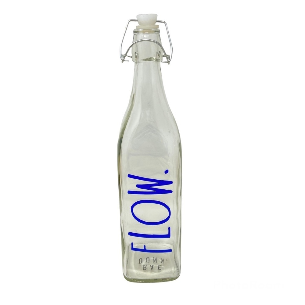 Rae Dunn Bail & Trigger Bottles Sip “DRINK” Enjoy Clear Blue 33.8 Oz 1 Liter New